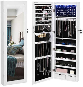 6 LEDs Cabinet Lockable 47.3" H Wall/Door Mounted Jewelry Armoire Organizer