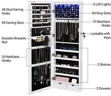 Load image into Gallery viewer, 6 LEDs Cabinet Lockable 47.3&quot; H Wall/Door Mounted Jewelry Armoire Organizer