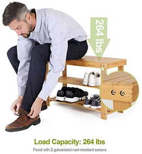 Sturdy Shoe Rack Bench, 3-Tier Bamboo Shoe Organizer